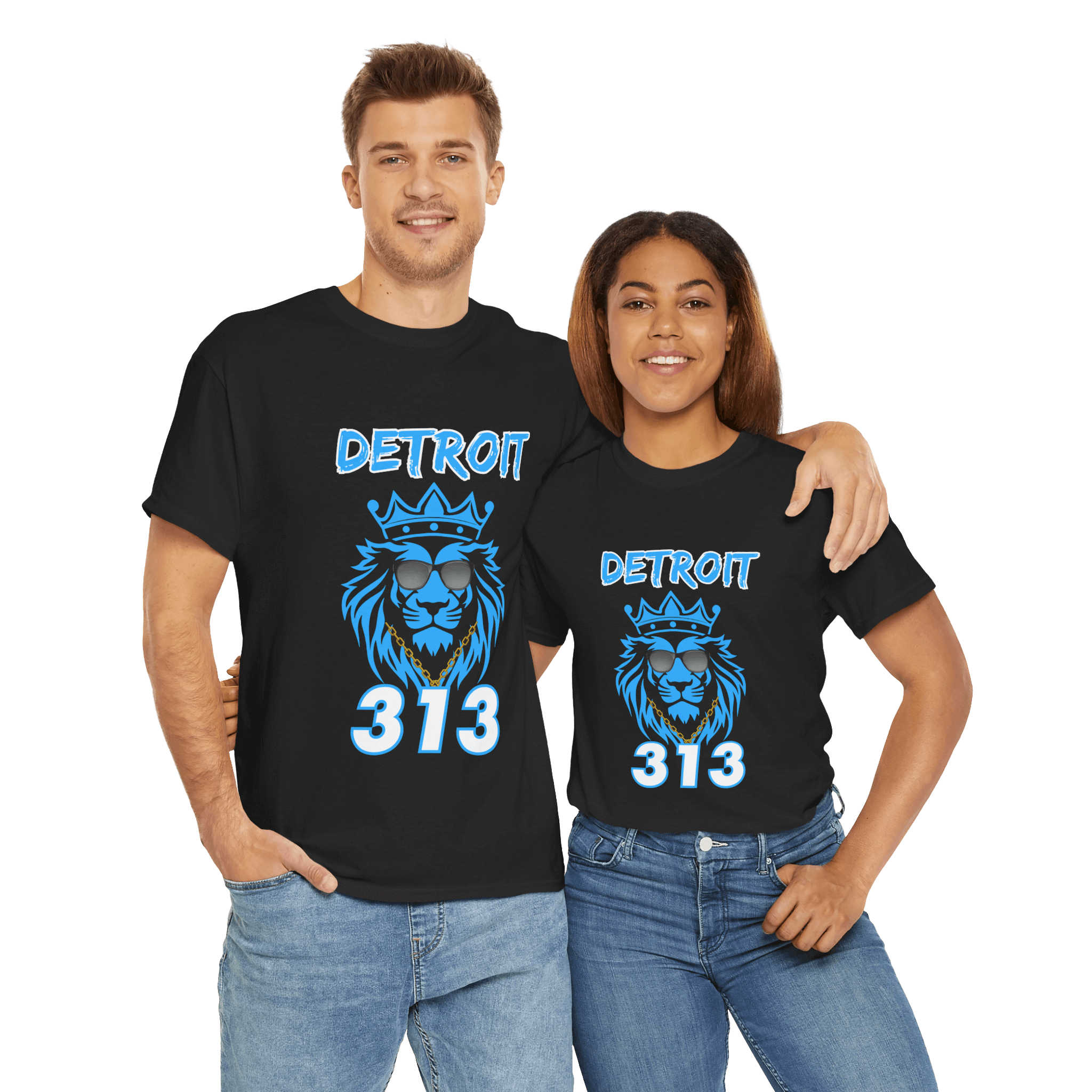 Detroit couple Wearing Lion T Shirt